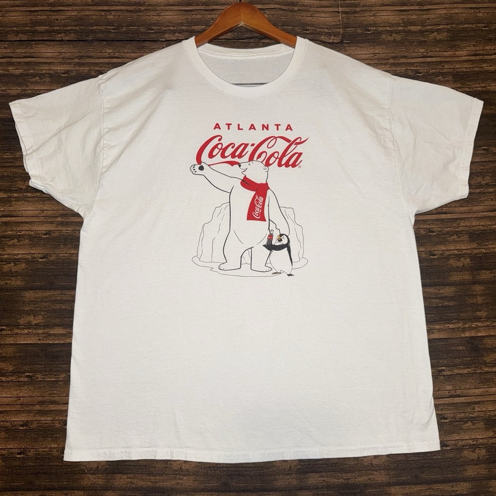 Vintage 90s Coca Cola Atlanta Polar Bear & Penguin T-Shirt White Size Large